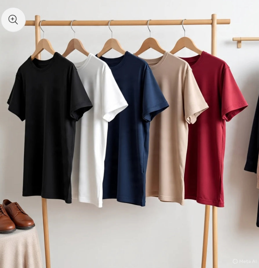 COMBO OF 5 COTTON T-SHIRTS (Black white navy beige red)