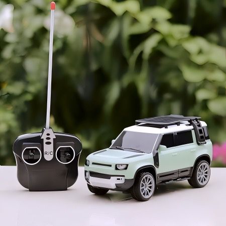 Remote Control Defender Car - 4Wd High-Speed Off-Road Rc Car With Led Lights, Rechargeable Battery, And All-Terrain Tires, Multicolor