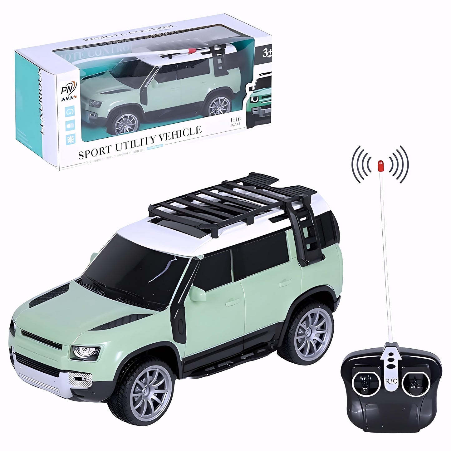 Remote Control Defender Car - 4Wd High-Speed Off-Road Rc Car With Led Lights, Rechargeable Battery, And All-Terrain Tires, Multicolor